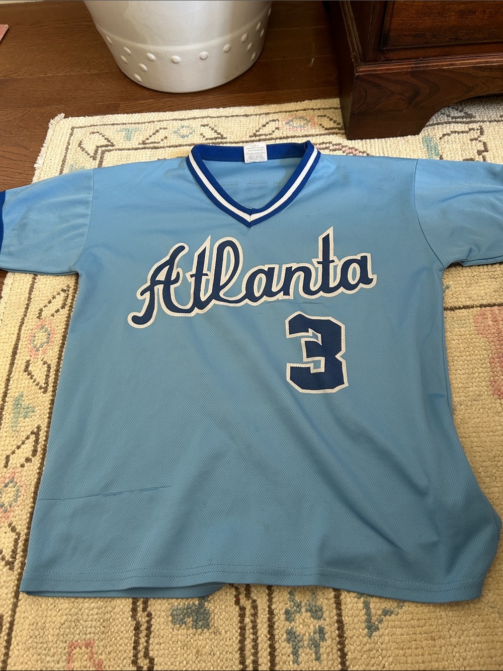 Kids Atlanta Script Jersey Tee in Light Blue with Navy Trim